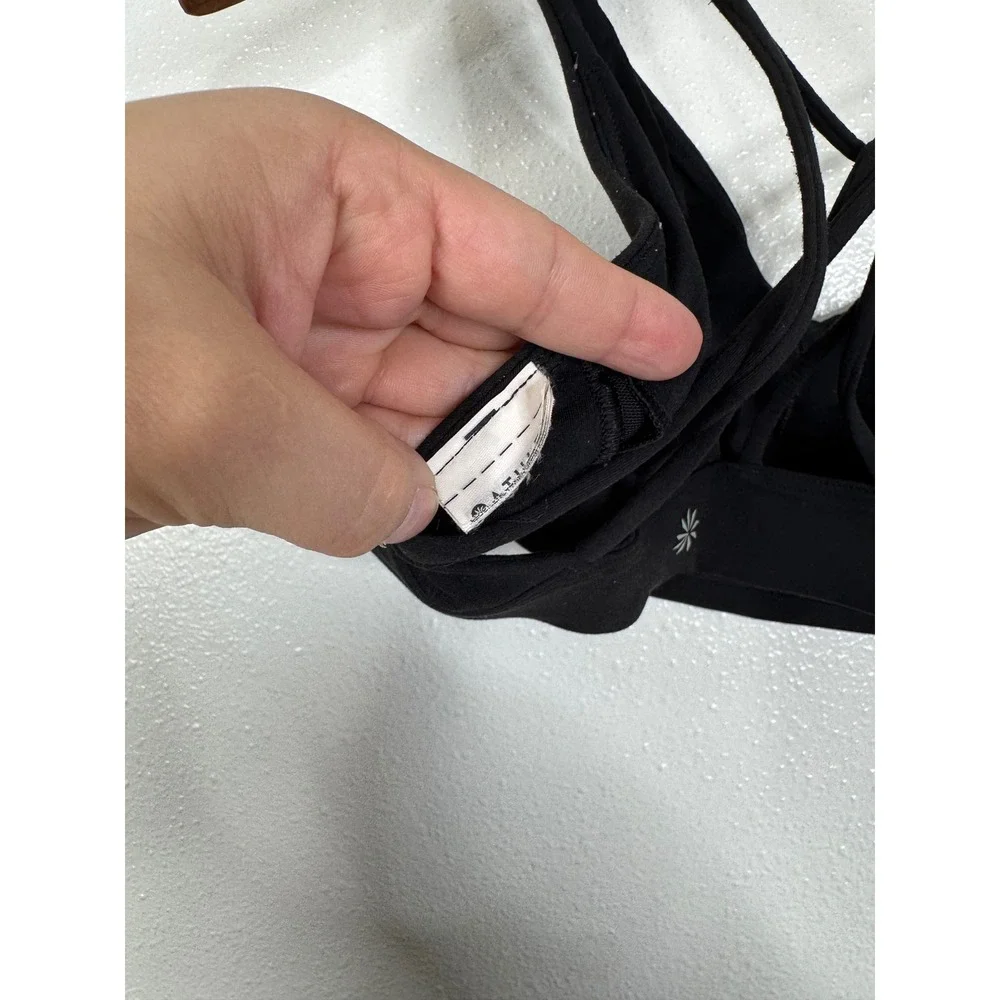 Athleta Black Strappy Caged Back V-Neck Sports Bra Yoga Gym Workout Top